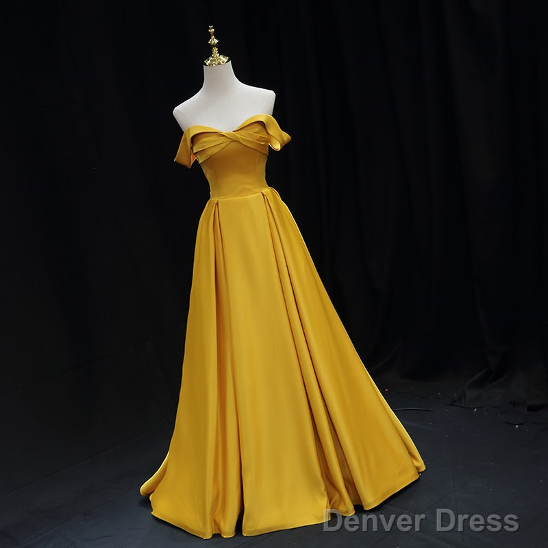 Yellow Satin Sweetheart Long Simple Party Dresses, Yellow Formal Gown Prom Dresses Secondary image