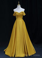 Yellow Satin Sweetheart Long Simple Party Dresses, Yellow Formal Gown Prom Dresses