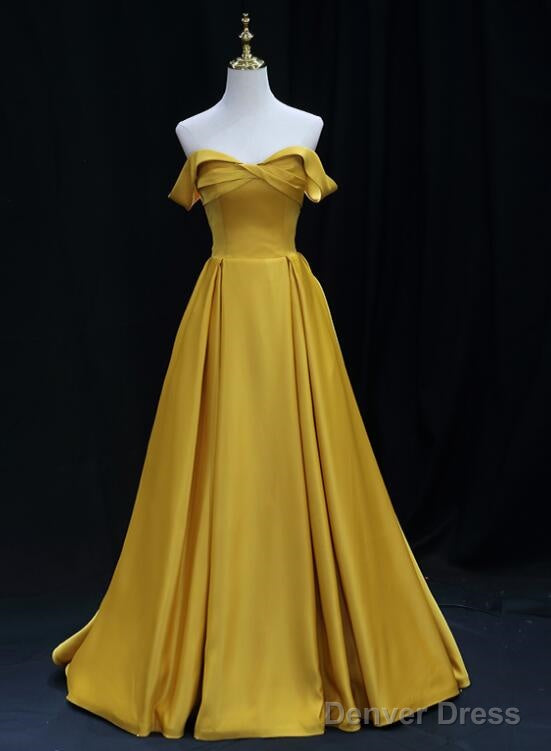 Yellow Satin Sweetheart Long Simple Party Dresses, Yellow Formal Gown Prom Dresses