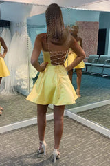 yellow simple a line homecoming dress