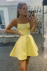 yellow simple a line homecoming dress