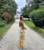 Yellow Spaghetti Straps Ruffle Long Prom Dresses With Ruffles