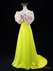 Yellow Strapless Bow Flower Prom Dress