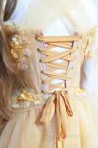 Yellow Sweetheart Tulle Lace Long Prom Dresses Yellow Formal Dresses