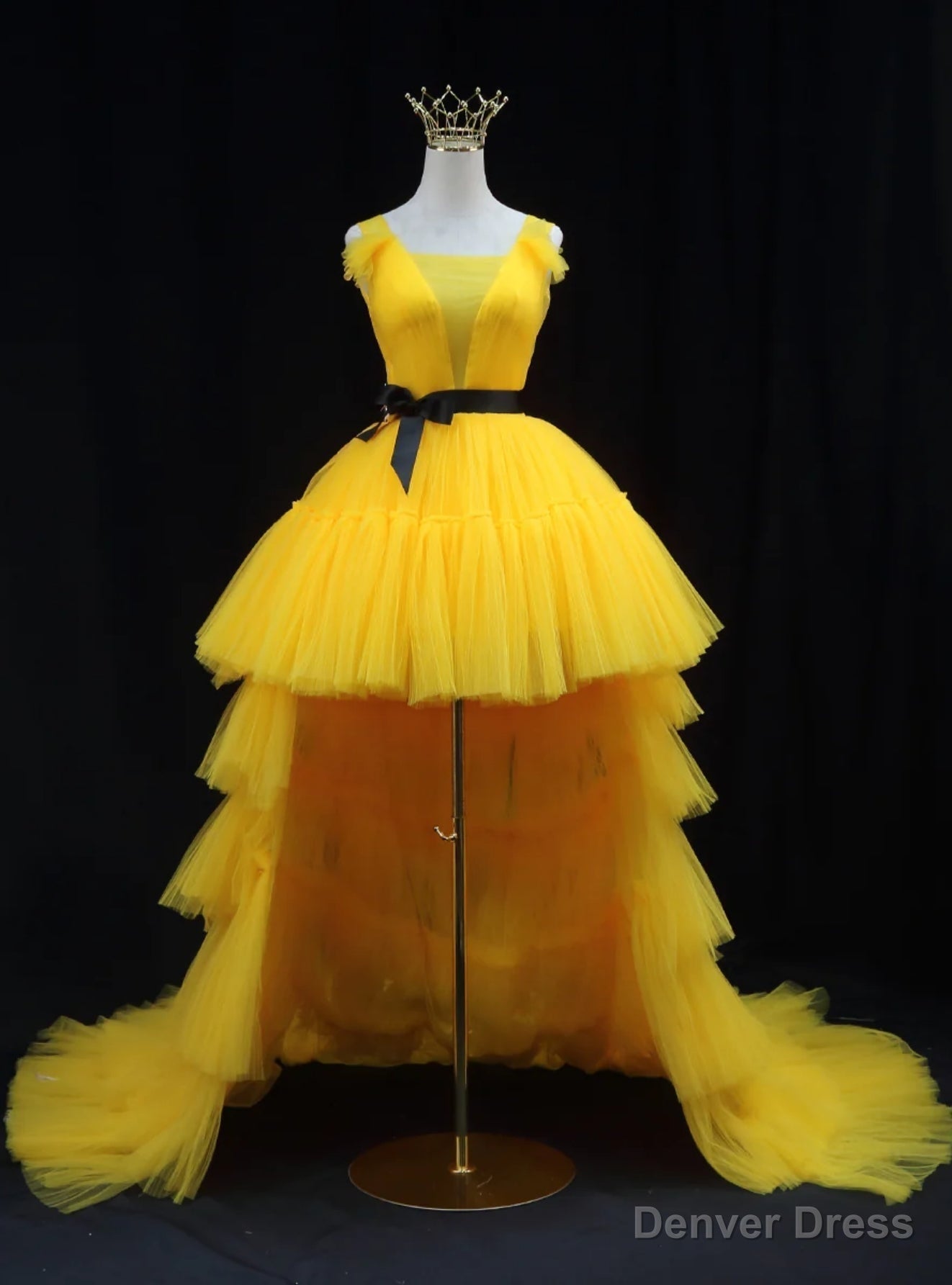 Yellow Tulle  Pleats Prom Dress Main image