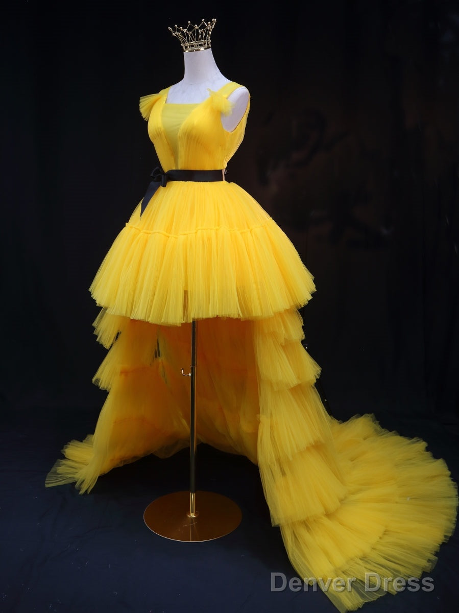 Yellow Tulle High Low Prom Dress, Yellow Formal Evening Dress Secondary image