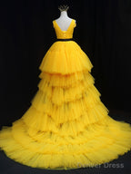 Yellow Tulle High Low Prom Dress, Yellow Formal Evening Dress