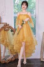 Yellow Tulle High Low Prom Dresses, A-Line Evening Dresses