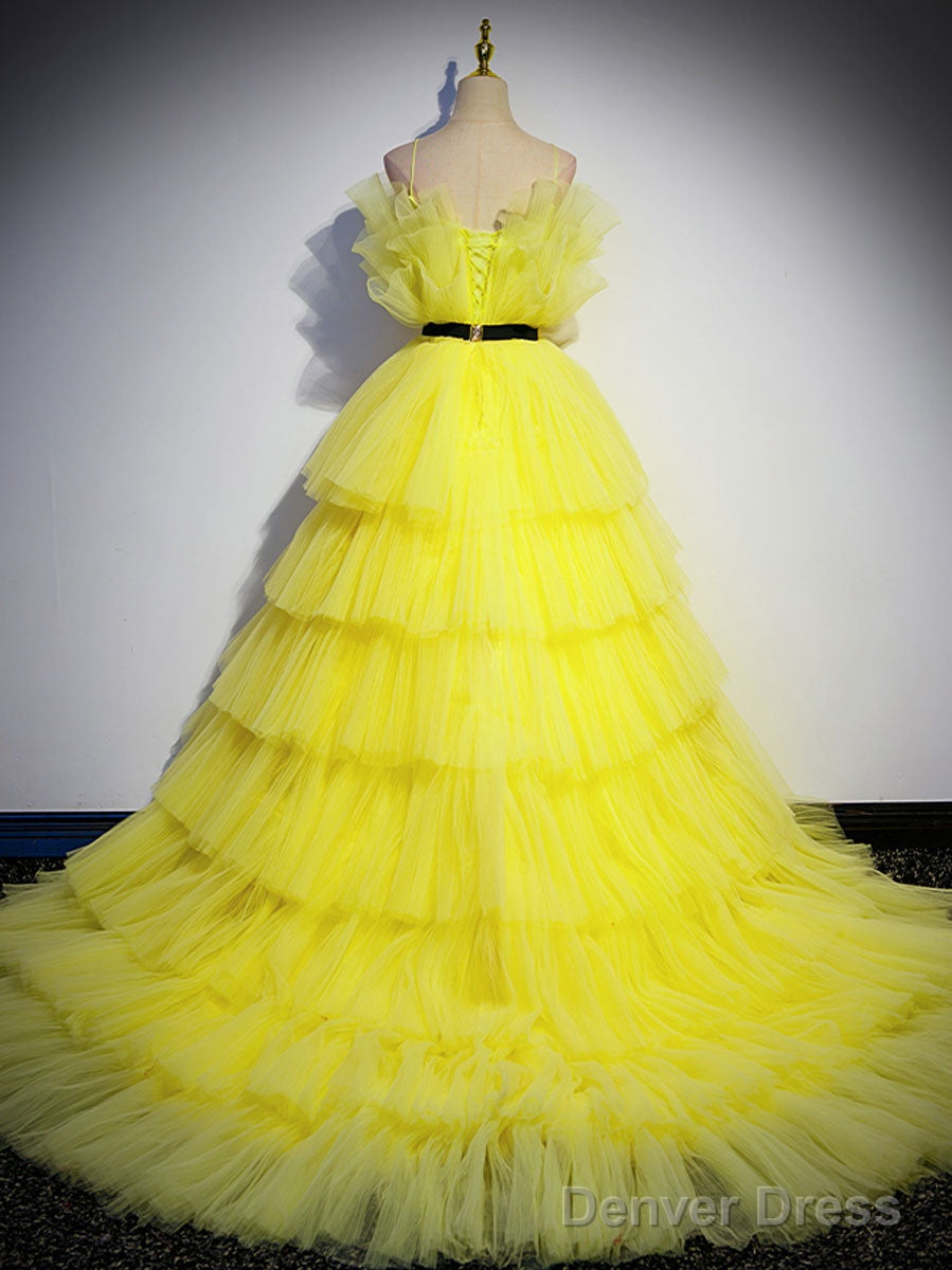 Yellow Tulle Long Prom Dress, Yellow Tulle Formal Dress Secondary image