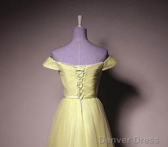Yellow Tulle Off Shoulder Knee Length Prom Dress, Light Yellow Prom Dresses