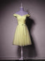 Yellow Tulle Off Shoulder Knee Length Prom Dress, Light Yellow Prom Dresses