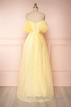 Yellow tulle off shoulder long prom Dress yellow Prom Dresses