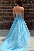 Yellow Tulle Prom Dresses with Appliques