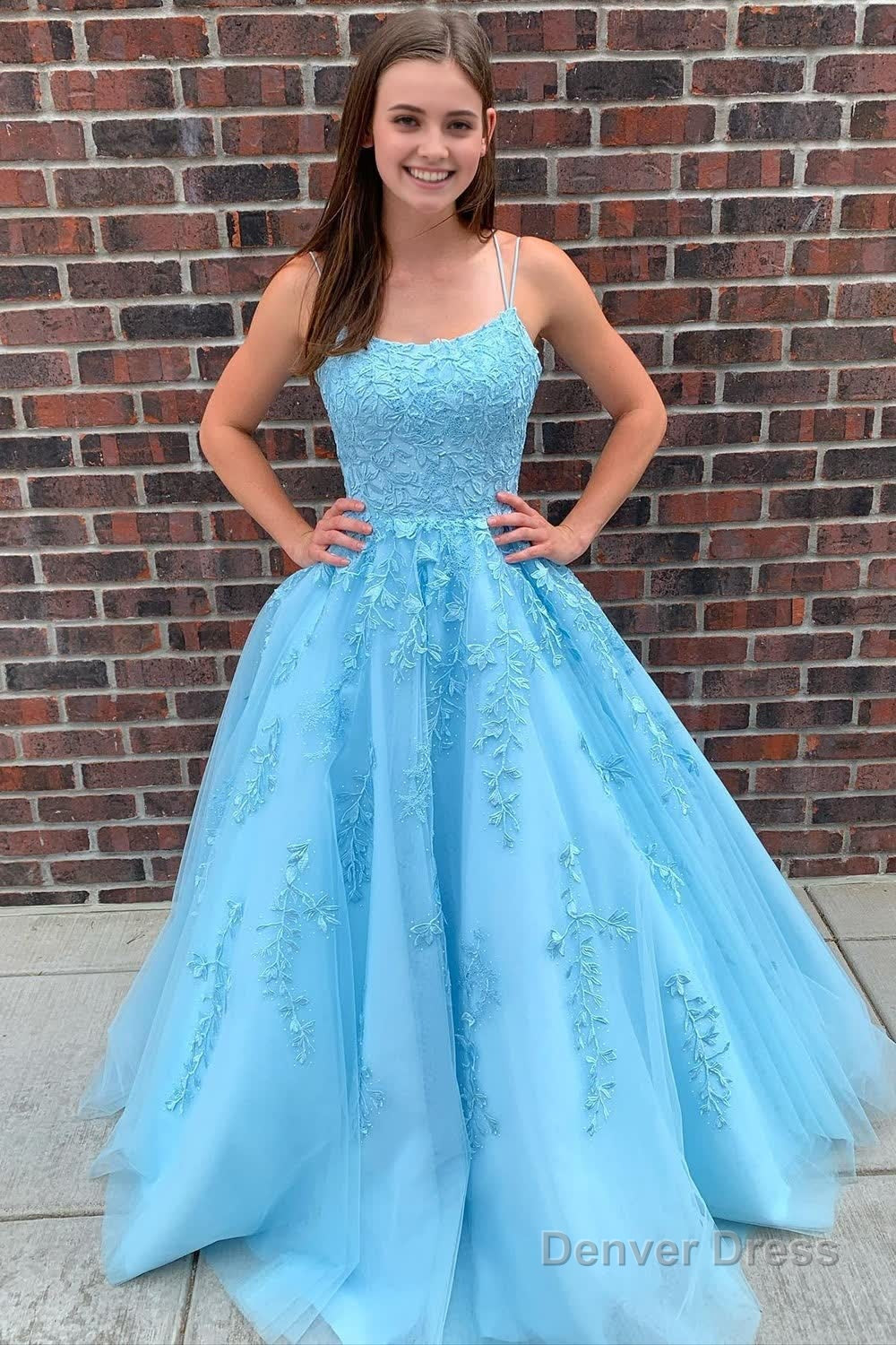 Yellow Tulle Prom Dresses with Appliques