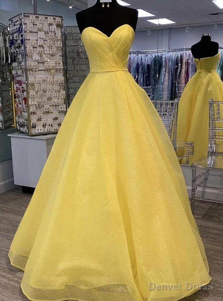 Yellow Tulle Sequins Sweetheart Prom Dress Main image