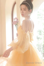 Yellow Tulle Short A-Line Prom Dress, Yellow Homecoming Party Dress
