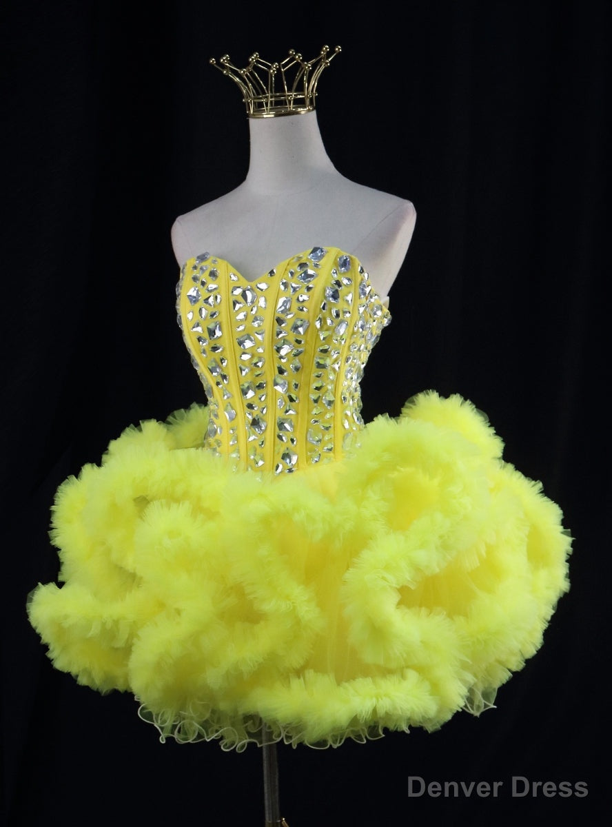 Yellow Tulle Sweetheart Crystal Homecoming Dresses Main image