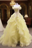 Yellow Tulle With Lace Sweetheart Long Formal Dresses, Yellow Tulle Prom Dresses