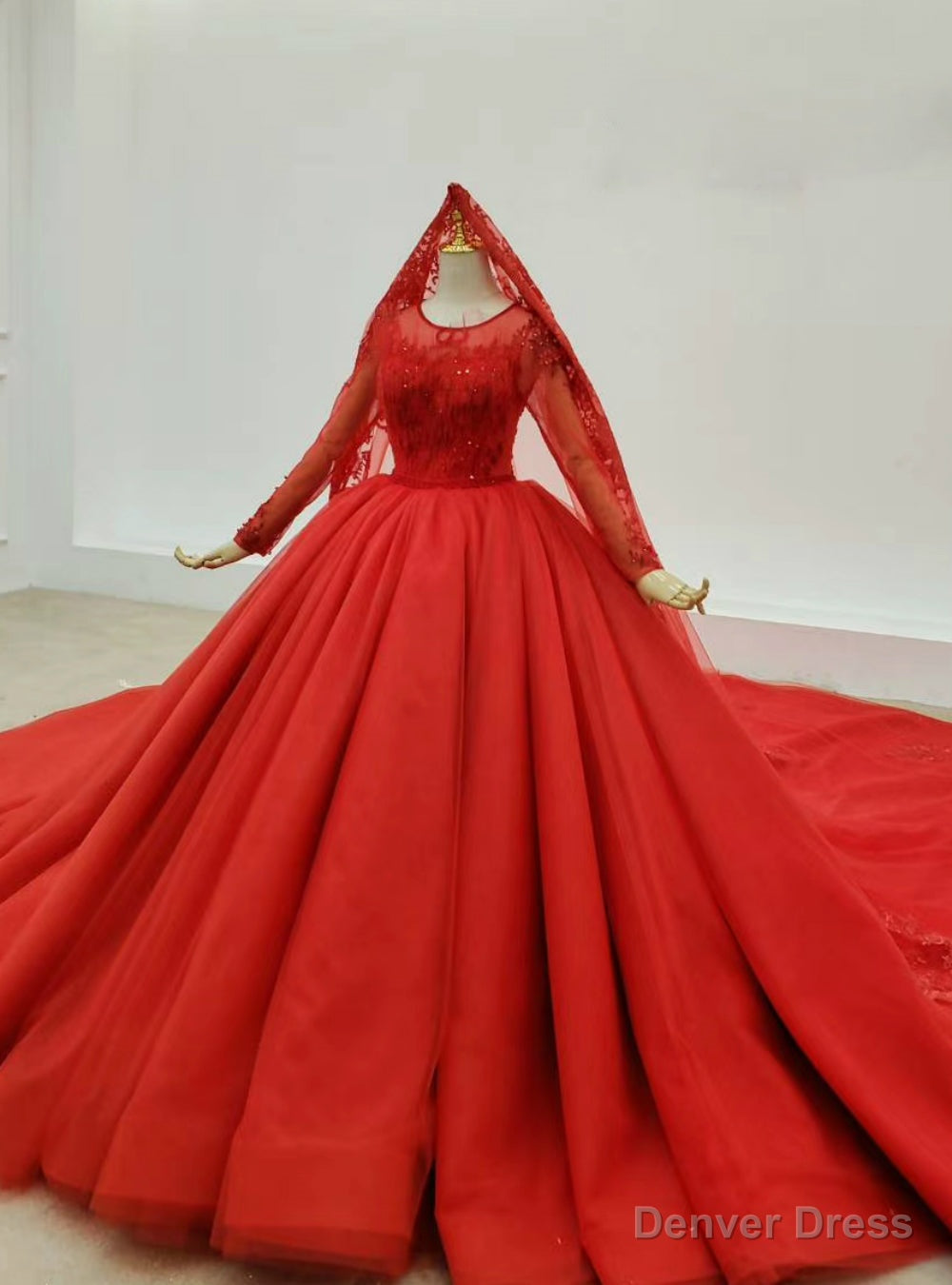 You Are Sure To Find The Perfect Red Ball Gown Tulle Appliques Beading Wedding Dress Main image