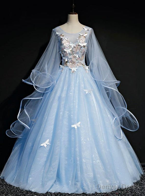 You Are Sure To Find The Perfect Sky Blue Ball Gown Tulle Butterfly Appliques Quinceanera Dress Main image