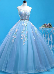 You Can Be The Star Blue Ball Gown Tulle Sweetheart Appliqeus Quinceanera Dress
