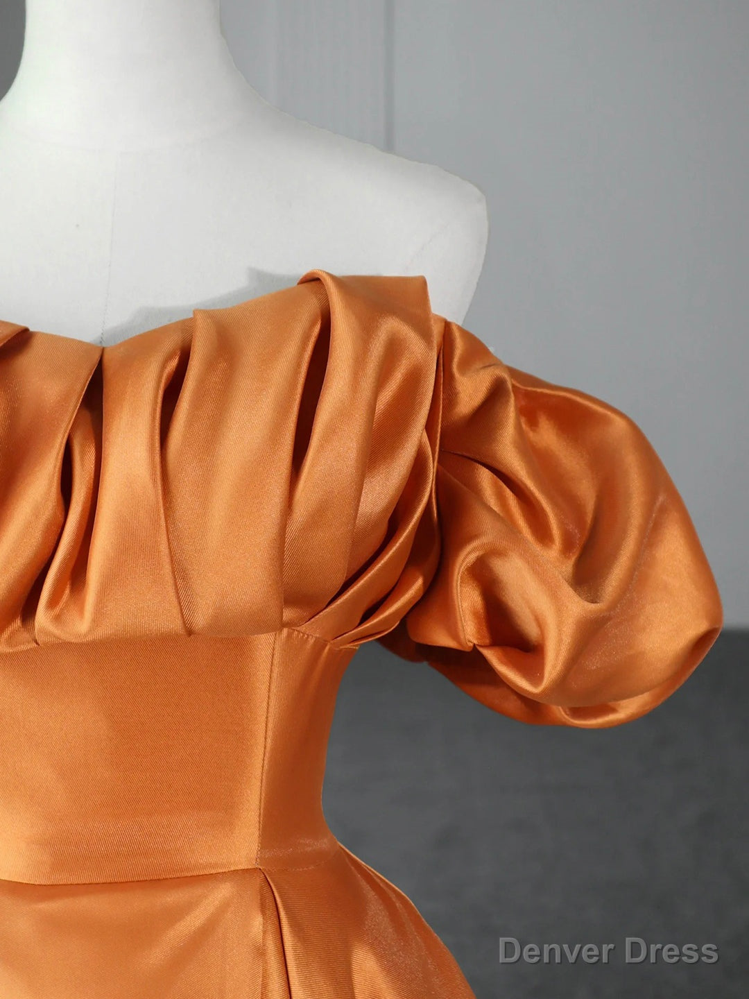 Orange Floor Length Satin Long Prom Dress, Off the Shoulder Evening Party Dress Secondary image