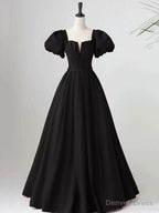 Lovely Satin Floor Length Short Sleeves Party Dress, A-Line Evening Party Dress