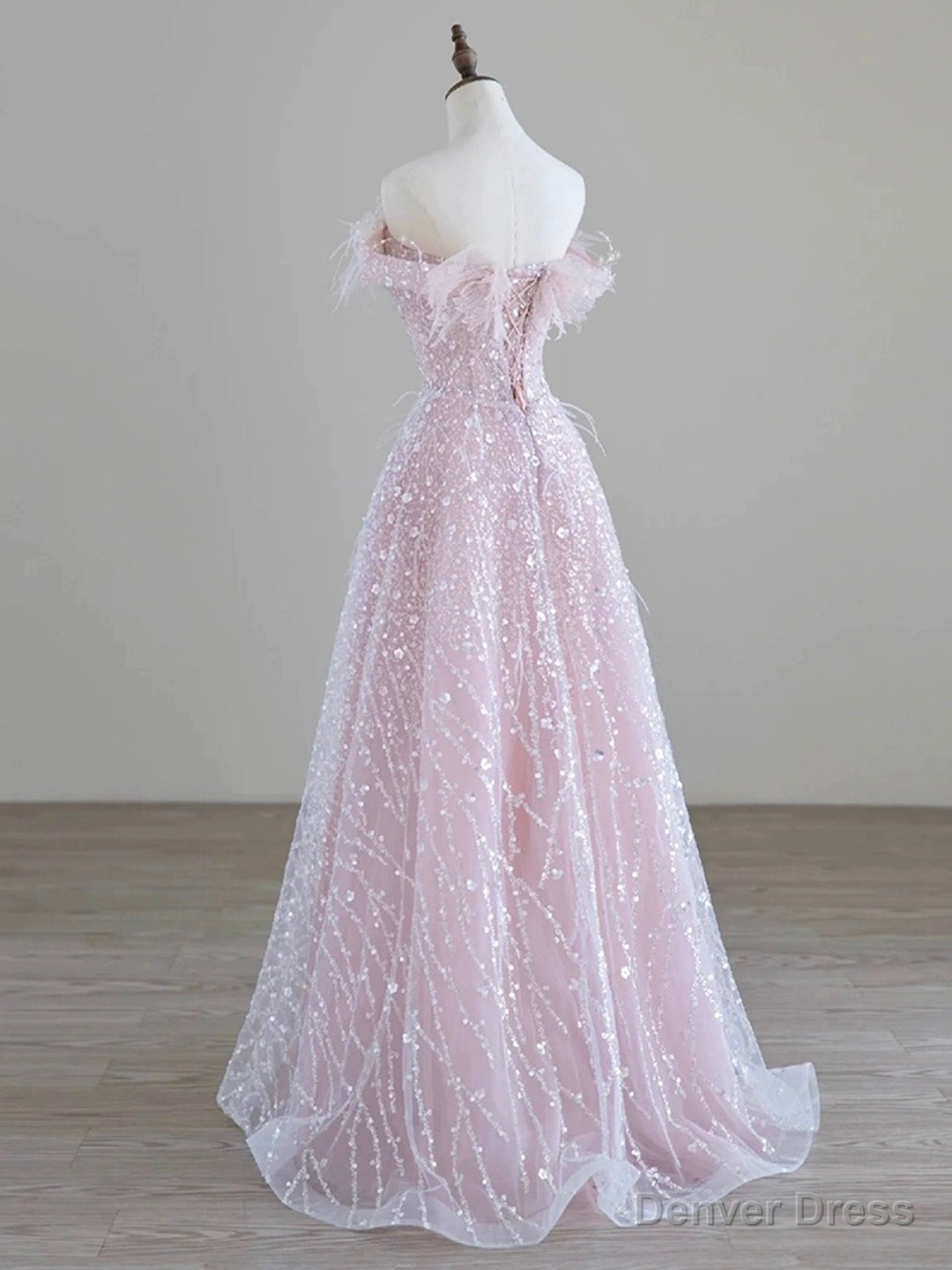 Sparkling Tulle Sequin Long Prom Dress, Off the Shoulder Pink Evening Party Dress Secondary image