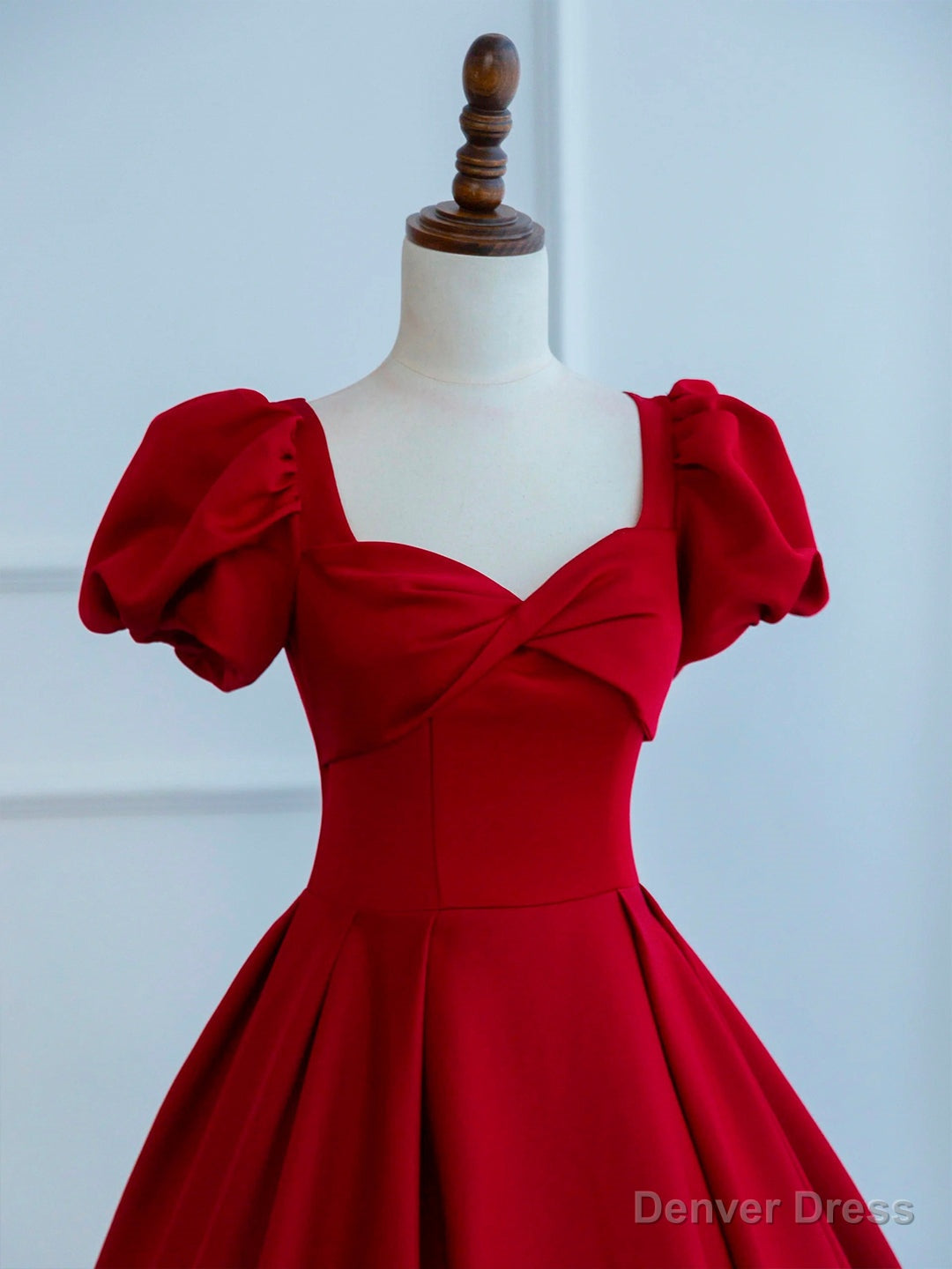 Dark Red Satin Long Prom Dress, A-Line Short Sleeve Evening Party Dress Secondary image