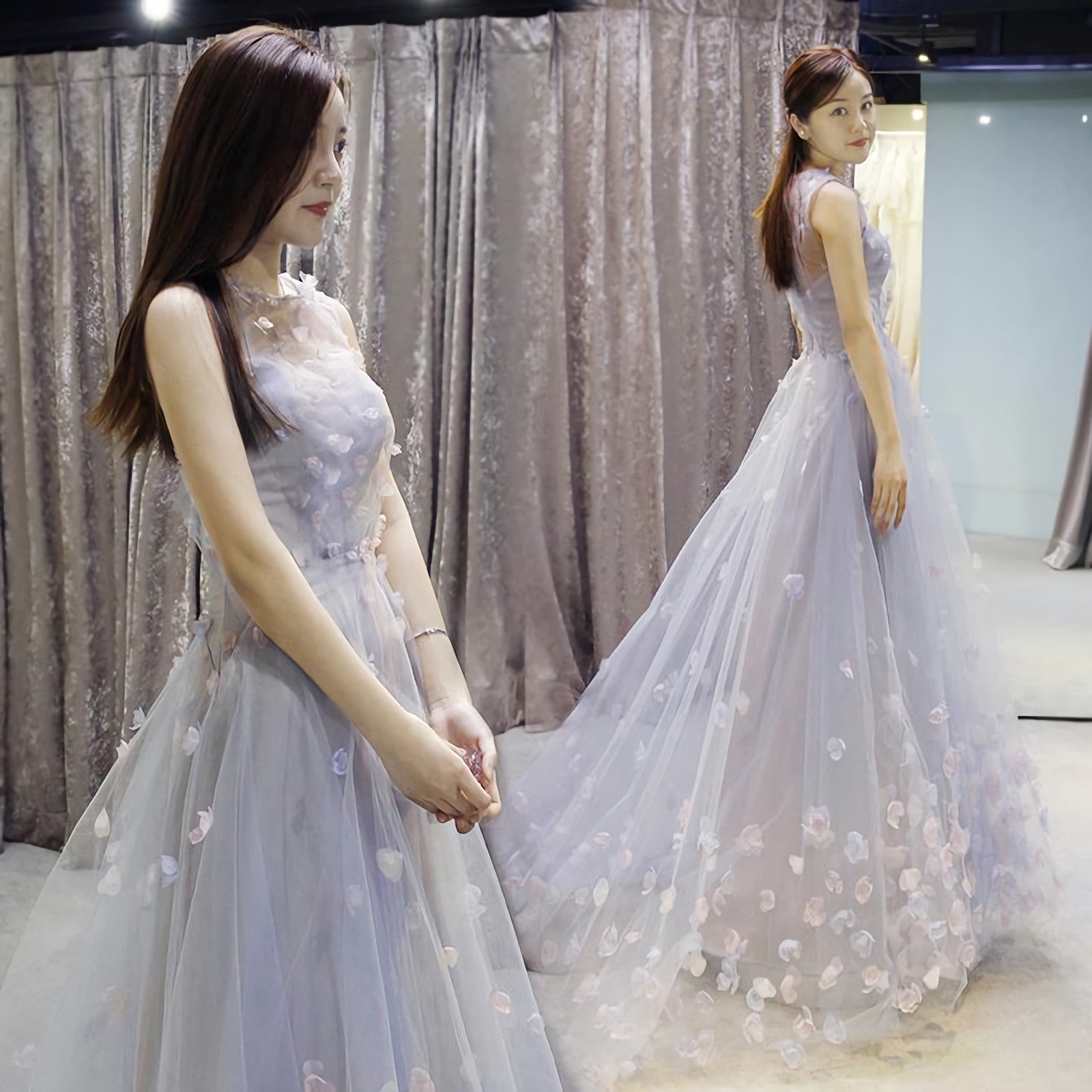 Light Blue Tulle Long Prom Dress Blue Prom Dresses 1