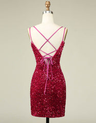 Sparkly Sequin Double Spaghetti Straps Tight Homecoming Dress