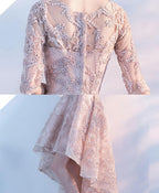 Champagne 1 2 Sleeve High Low Short Prom Dress, Homecoming Dress