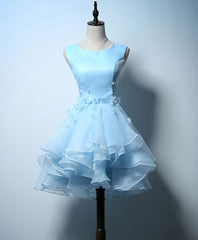 Cute Blue A Line Short Prom Dress, Blue Evening Dress