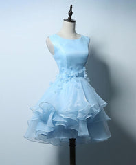 Cute Blue A Line Short Prom Dress, Blue Evening Dress