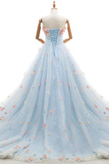 Charming Light Blue Tulle Sweetheart Ball Gown Court Train Wedding Dresses