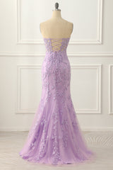 Lavender Strapless Mermaid Prom Dress with Appliques