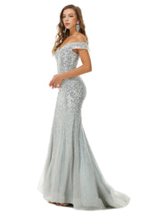Вне плеч -русалка вечерние платья, роскошное серебряное кусоловое платье для выпускного вечера