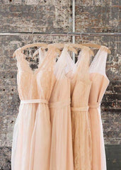 2024 New Arrival Blush Pink Long Tulle Bridesmaid Dresses