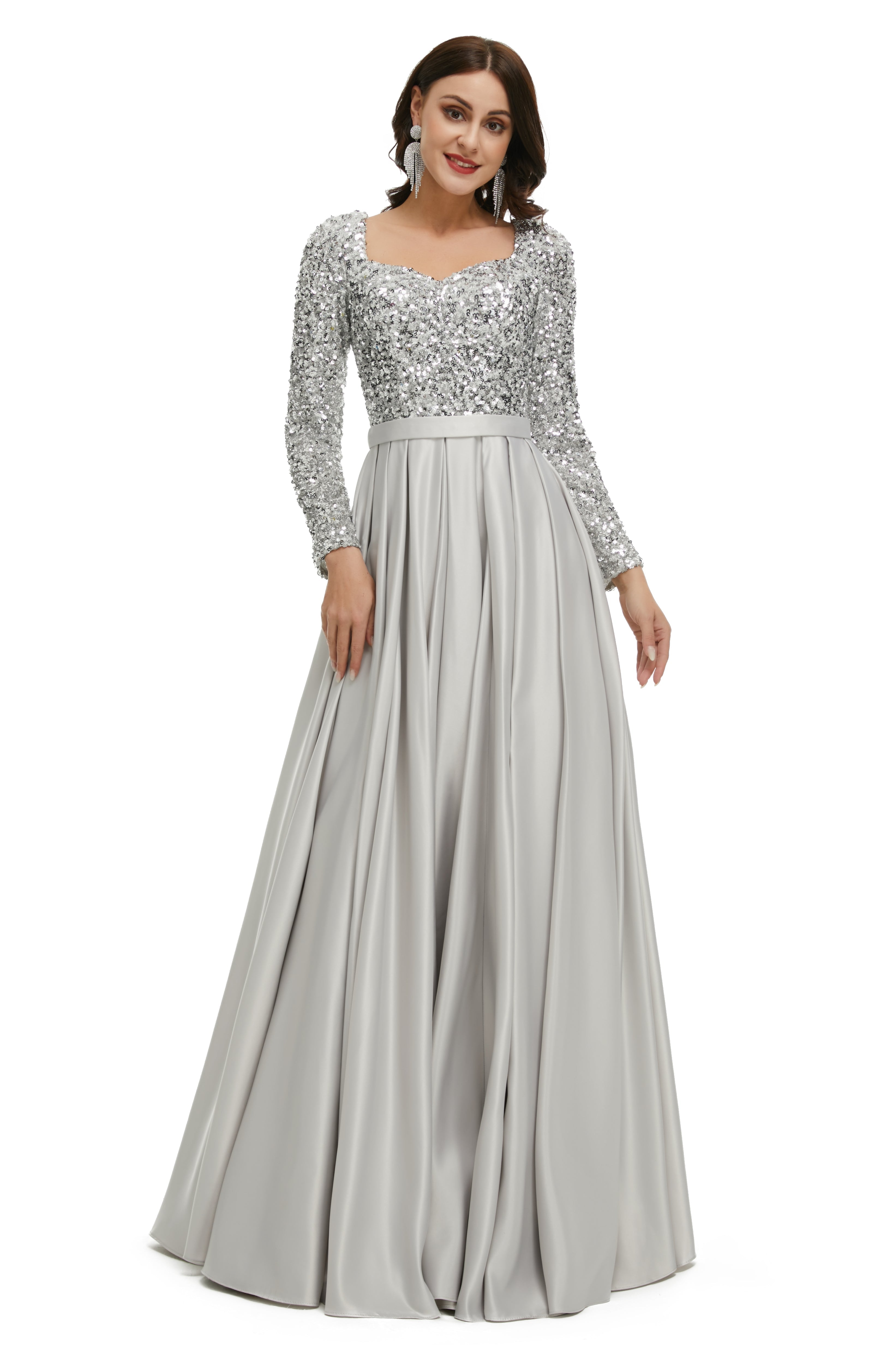 Lady Dress, Full Sleeve Prom Dresses, V Neck Formal Gowns 2023 Floor Length Party Dresses