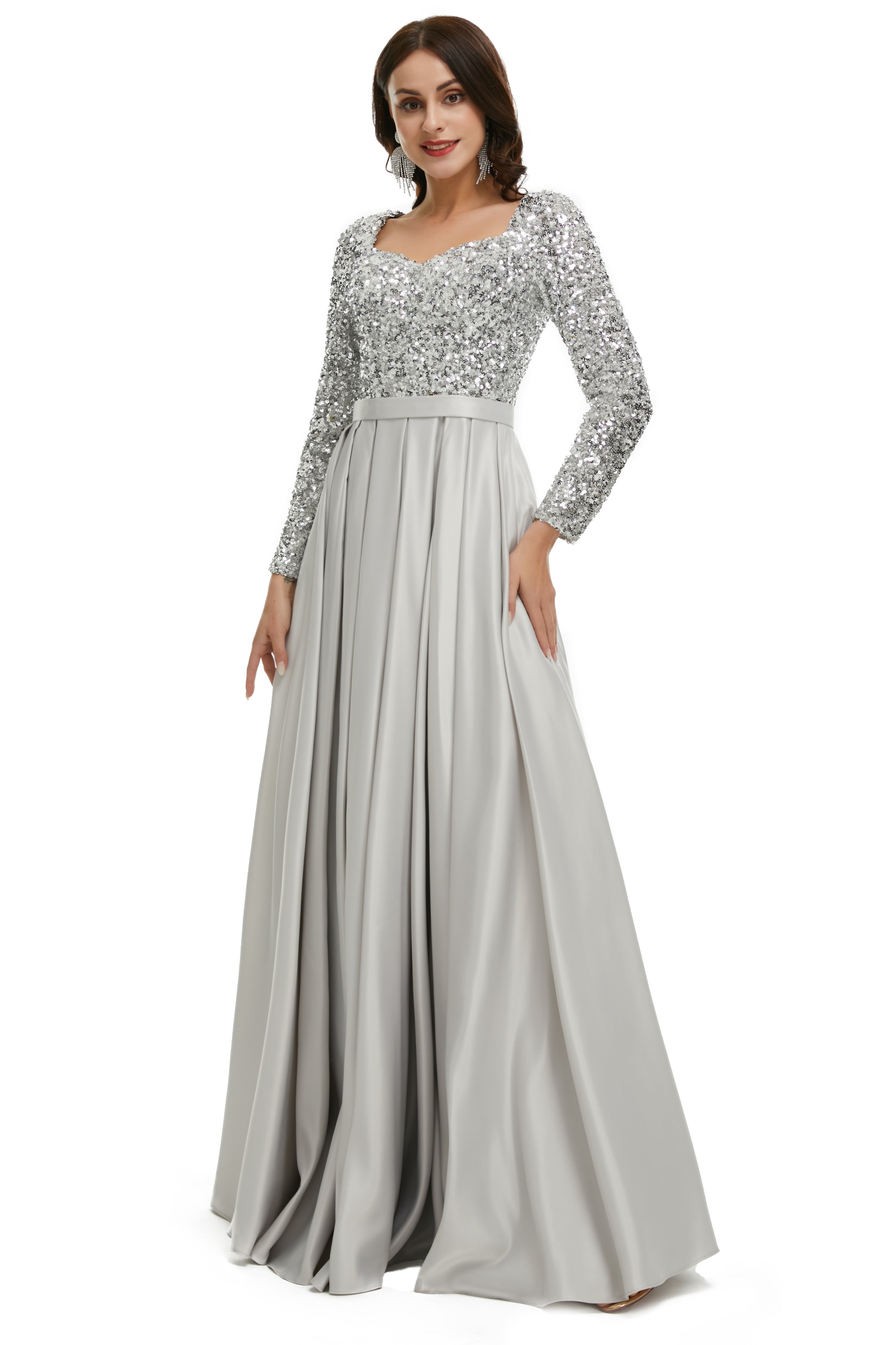 Lady Dress, Full Sleeve Prom Dresses, V Neck Formal Gowns 2023 Floor Length Party Dresses