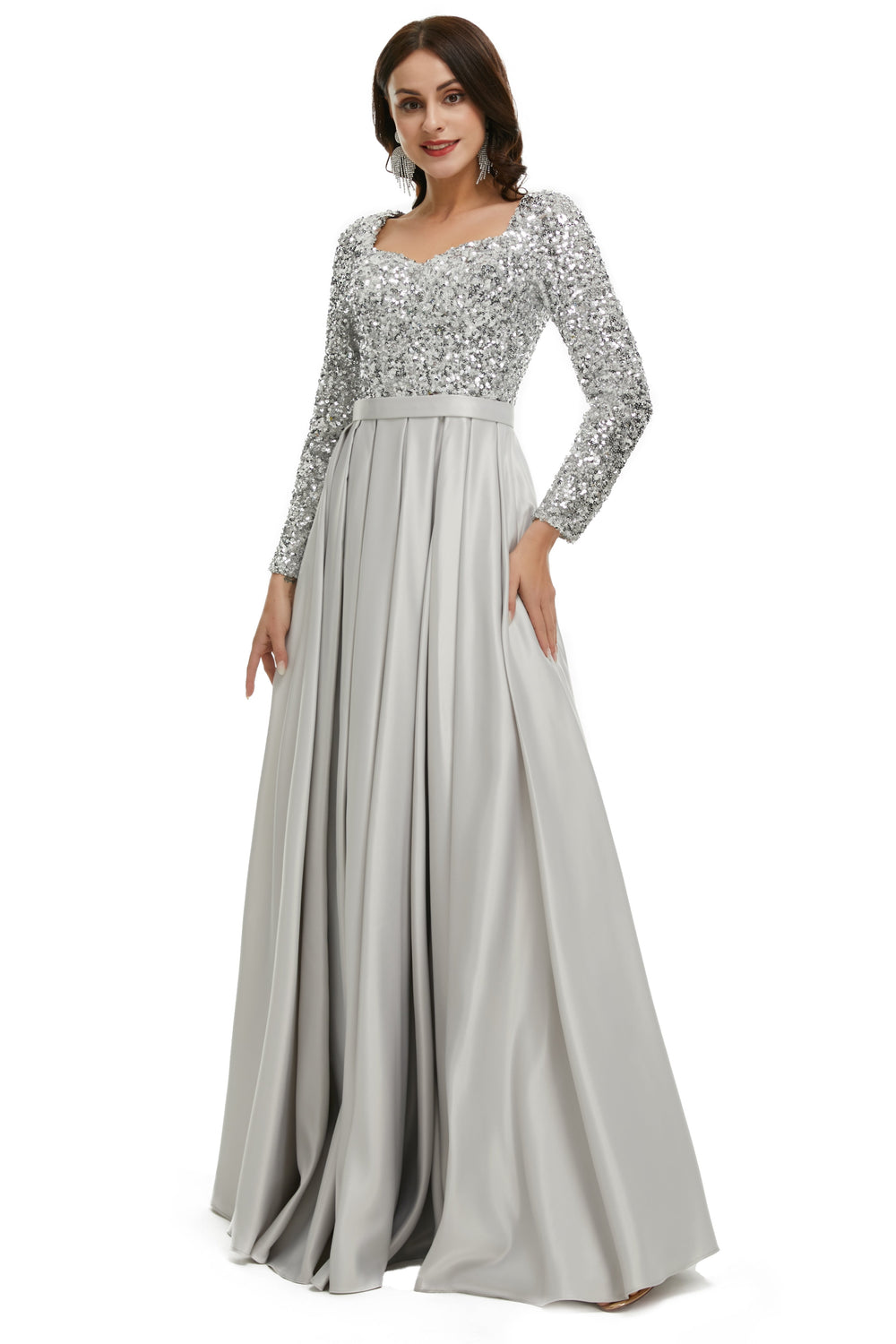 Lady Dress, Full Sleeve Prom Dresses, V Neck Formal Gowns 2023 Floor Length Party Dresses