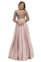 Lady Dresses, Full Sleeve Prom Dress, V Neck Formal Gowns 2023 Floor Length Party Dresses