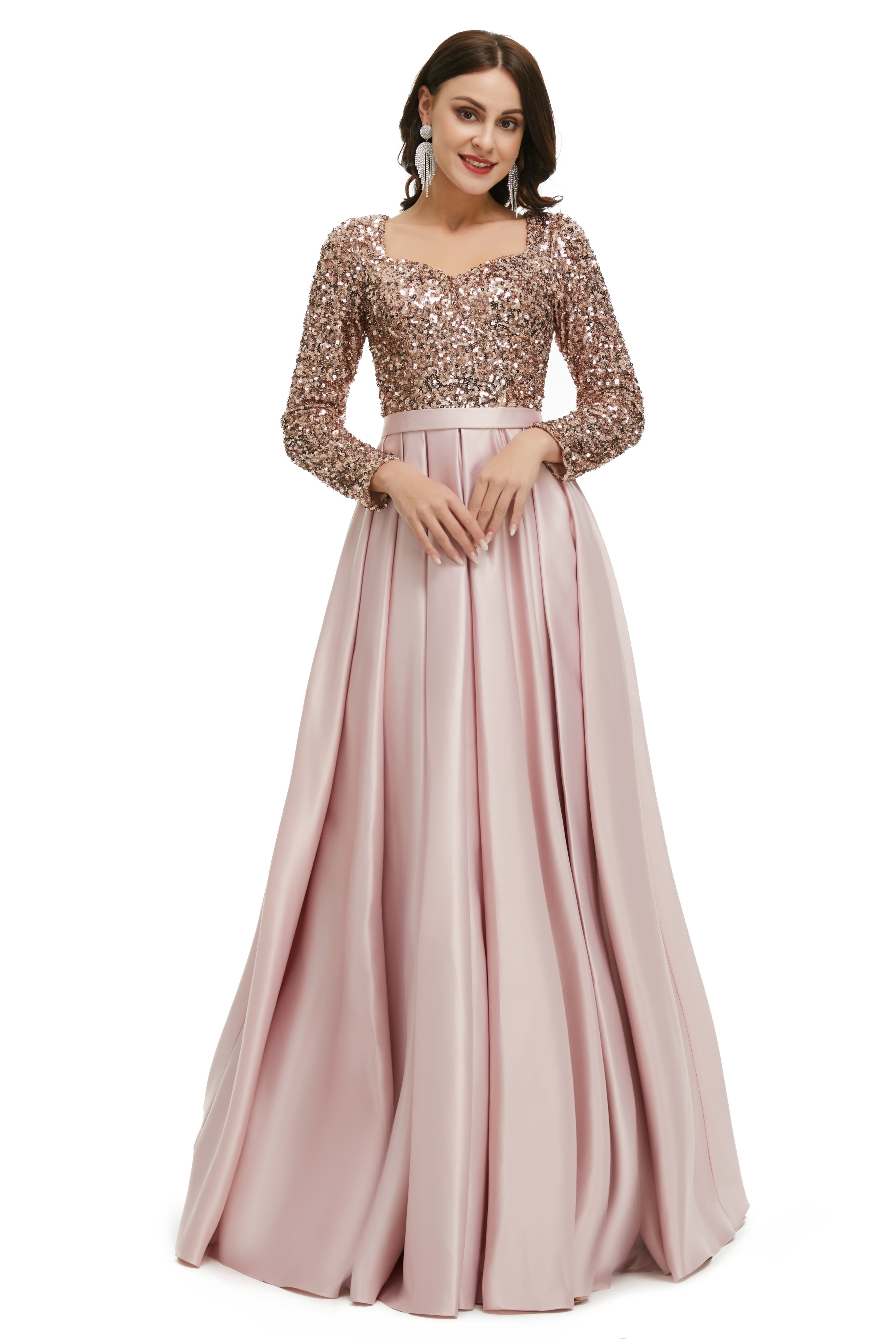 Lady Dresses, Full Sleeve Prom Dress, V Neck Formal Gowns 2023 Floor Length Party Dresses
