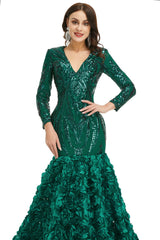 Prom Dresses, Long V Neck Prom -klänningar full ärm Formell klänning, golvlängd klänning 2024