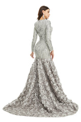 Prom Dresses, Long V Neck Prom Gowns Full Sleeve Formal Dresses, Floor Length Dresses, 2023