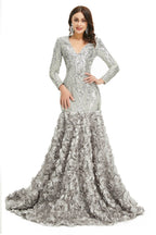 Prom Dresses, Long V Neck Prom Gowns Full Sleeve Formal Dresses, Floor Length Dresses, 2023