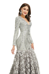 Prom Dresses, Long V Neck Prom Gowns Full Sleeve Formal Dresses, Floor Length Dresses, 2023