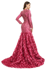 Long Prom Dresses, 2024 V Neck Prom Gowns Full Sleeve Formal Dresses, Floor Length Dresses