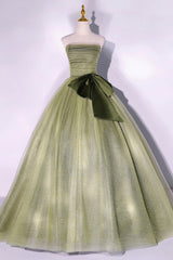 Green Strapless Tulle Long Formal Dress, A-Line Evening Party Dress