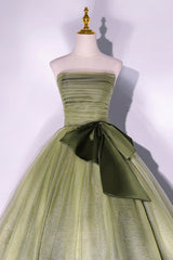 Green Strapless Tulle Long Formal Dress, A-Line Evening Party Dress